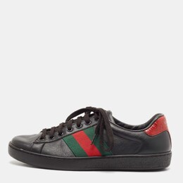 Gucci Black Leather and Python Embossed Leather Ace Low Top Sneakers Size 38.5 1112416