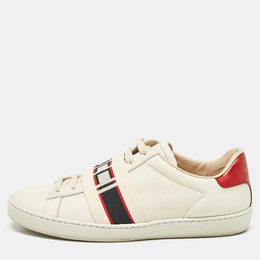 Gucci Off White/Red Leather Ace Stripe Sneakers Size 36.5 1113872