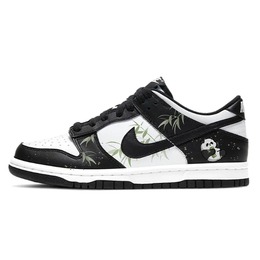 Кастомизированные кроссовки Nike Dunk Skateboarding Women's Low-top, черный/белый/зеленый cw1590-100 (team352-女款竹林熊猫) | black