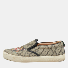 Gucci Black/Beige GG Supreme Canvas Tiger Print Slip On Sneakers Size 43 1114468