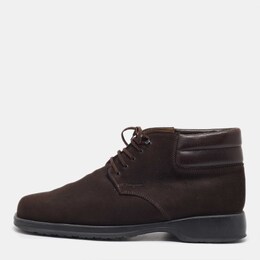 Salvatore Ferragamo Dark Brown Suede Lace Up Mid Sneakers Size 41.5 1115645