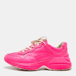 Gucci Neon Pink Leather Rhyton Low Top Sneakers Size 39 1112647