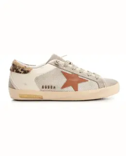 Golden Goose Superstar Tan Leather Star and Leopard Horsy Heel Tab Women's Sneakers gwf00104.f004784.82380-40 - Size 40
