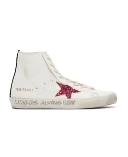 Golden Goose Francy White Leather and Pink Glitter Star Women's Sneakers gwf00113.f004706.11540-39 - Size 39