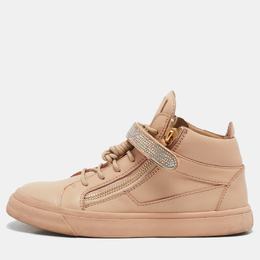 Giuseppe Zanotti Beige Leather Crystal Embellished Coby High Top Sneakers Size 40 1118308