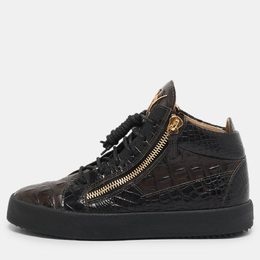 Giuseppe Zanotti Brown Crocodile Leather Double Zipper High Top Sneakers Size 39 1118452