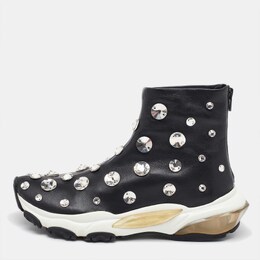 Valentino Black Leather Crystal Embellished High Top Sneakers Size 38.5 1118357