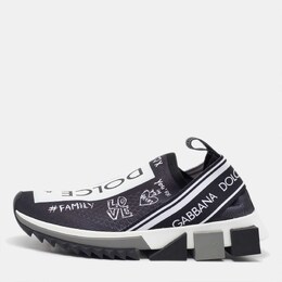 Dolce & Gabbana White/Black Knit Fabric Sorrento Slip On Sneakers Size 36.5 1117727