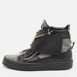 Giuseppe Zanotti Black/Silver Leather Double Zip High Top Sneakers Size 40 1119500