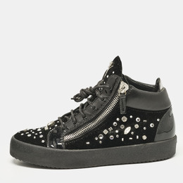 Giuseppe Zanotti Black Leather and Velvet Kriss High Top Sneakers Size 41 1118196