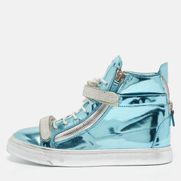 Giuseppe Zanotti Blue Leather Double Zip High Top Sneakers Size 40 1118818