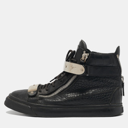 Giuseppe Zanotti Black Croc Embossed Patent Leather Double Zip High Top Sneakers Size 40 1118458