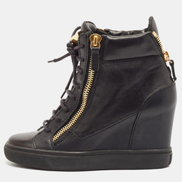 Giuseppe Zanotti Black Leather Double Zip Wedge Sneakers Size 37 1120790