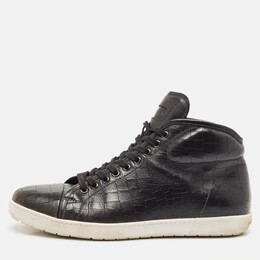 Giorgio Armani Black Croc Embossed Leather Lace Up Sneakers Size 43 1119926
