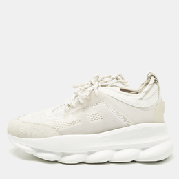 Versace White Suede and Leather Chain Reaction Sneakers Size 39 1122178