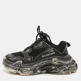 Balenciaga Black Leather and Mesh Triple S Distressed Low Top Sneakers Size 37 1122131