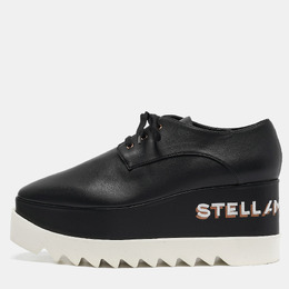 Stella McCartney Black Faux Leather Elyse Platform Sneakers Size 39.5 1124215