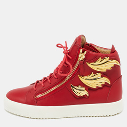 Giuseppe Zanotti Red Leather Wings Detail High Top Sneakers Size 42 1121409