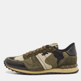 Valentino Multicolor Camo Leather and Suede Rockrunner Sneakers Size 43.5 1121486
