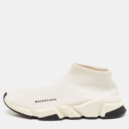 Balenciaga Off white Knit Fabric Speed Trainer Sneakers Size 42 1121565