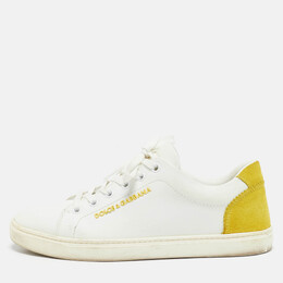 Dolce & Gabbana White/Yellow Leather and Suede Low Top Sneakers Size 37 1121868