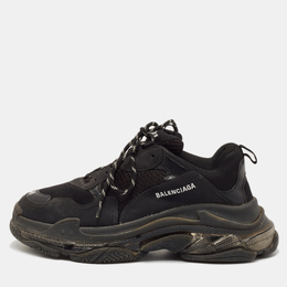 Balenciaga Black Faux Leather and Mesh Triple S Low Top Sneakers Size 45 1126533