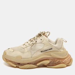 Balenciaga Cream Faux Leather and Mesh Triple S Clear Lace Up Sneakers Size 39 1126540