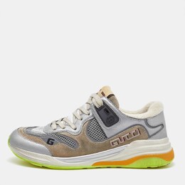 Gucci Silver/Brown Leather and Mesh Ultrapace Low Top Sneakers Size 37.5 1128740