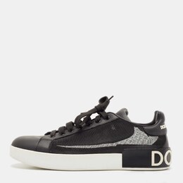 Dolce & Gabbana Black Leather and Mesh Portofino Low Top Sneakers Size 40 1129563
