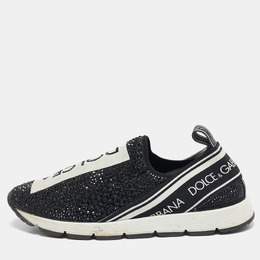 Dolce & Gabbana Black Crystals and Fabric Sorrento Slip On Sneakers Size 35 1130353