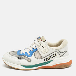 Gucci White/Blue Leather and Mesh Ultrapace Sneakers Size 41.5 1130207