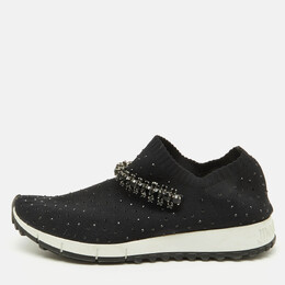 Jimmy Choo Black Knit Fabric Crystal Embellished Verona Sneakers Size 35 1132973