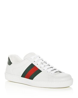 Мужские кожаные низкие кеды Gucci Ace, белый 3797438 | white/green