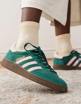 Кроссовки Handball Spezial темно-зеленого и розового цвета Adidas 138322568 | dark green