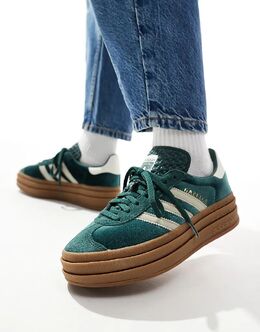Кроссовки Gazelle Bold темно-зеленого цвета с бархатистым оттенком Adidas 135826128 | mgreen
