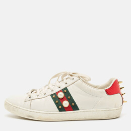 Gucci White Leather and Python Embossed Ace Lace Up Sneakers Size 38.5 1134508