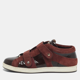 Jimmy Choo Burgundy Suede and Patent Leather Trainers Low Top Sneakers 38.5 1134994
