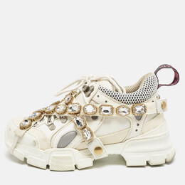 Gucci White Leather and Mesh Flashtrek Chunky Sneakers Size 36 1139587