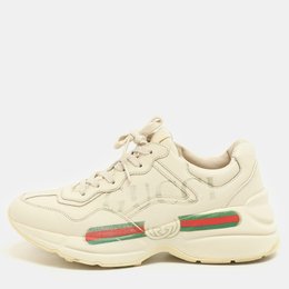 Gucci Off-White Leather Rhyton Logo Low Top Sneakers Size 38 1140281