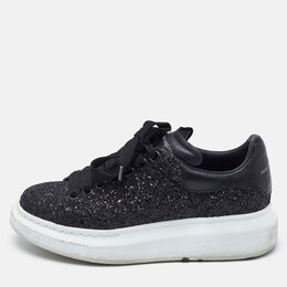 Alexander McQueen Black Glitter and Leather Oversized Low Top Sneakers Size 36 1141495