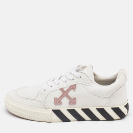 Off-White White/Pink Canvas and Suede Vulcanized Low Top Sneakers Size 37 1143356