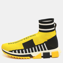 Dolce & Gabbana Yellow/Black Knit Fabric Logo Print Slip On Sneakers Size 40 1144764