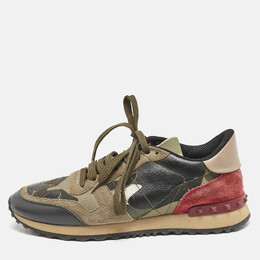 Valentino Multicolor Camouflage Suede and Leather Rockrunner Sneakers Size 39.5 1144828