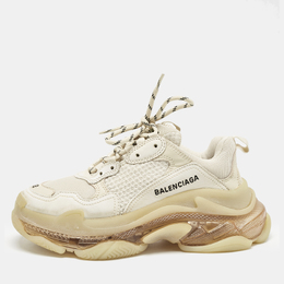 Balenciaga White/Grey Faux Leather and Mesh Triple S Low Top Sneakers Size 38 1124819
