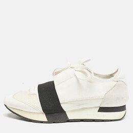 Balenciaga White Mesh and Leather Race Runner Sneakers Size 39 1145549