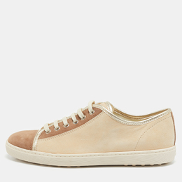 Tod's Gold/Beige Suede Lace Up Sneakers Size 39 1146105