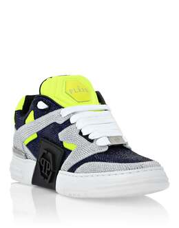 Кроссовки из микса кожи Lo-Top со стразами Philipp Plein, темно-синий/желтый 7919888236604 | darkblue/yellow