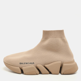 Balenciaga Beige Knit Fabric Speed Trainer High Top Sneakers Size 37 1145841