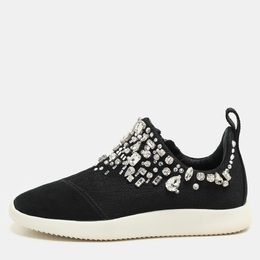 Giuseppe Zanotti Black Crystal Embellished Suede And Mesh May London Slip On Sneakers Size 36 1146177