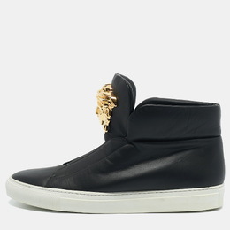Versace Black Leather Medusa High Top Sneakers Size 40 1146699